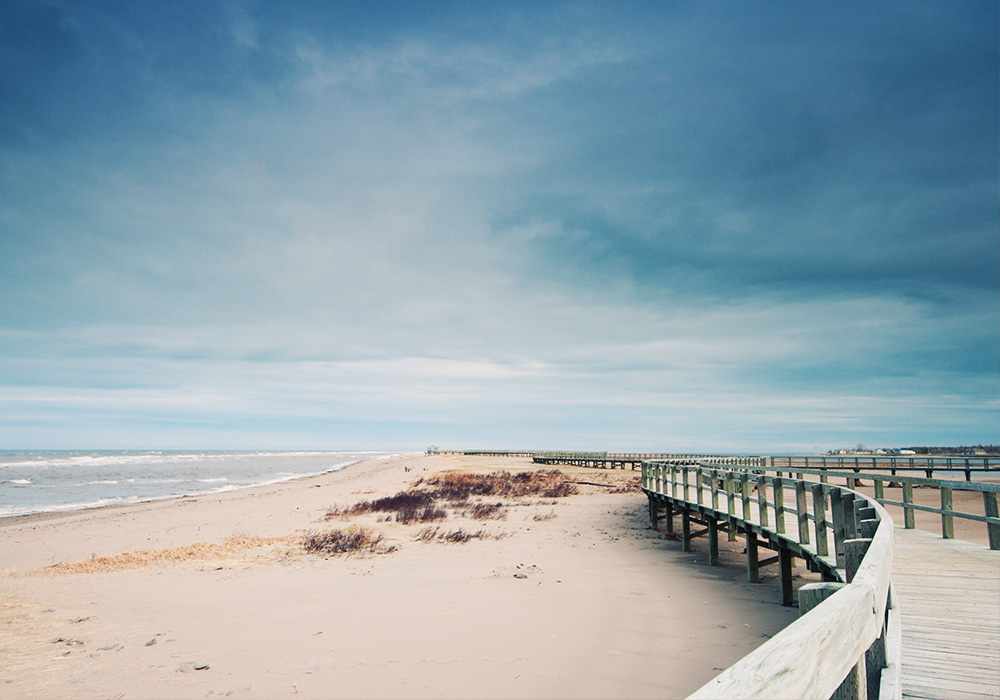 An image rendering of a walk way on a beach.